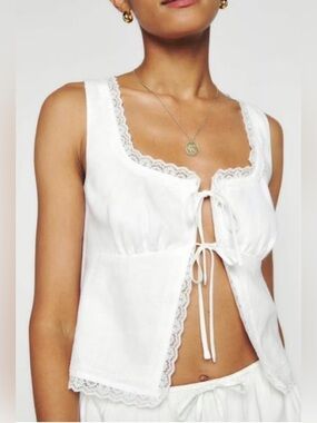 Reformation Rosalie linen tie-front top in a white size 6